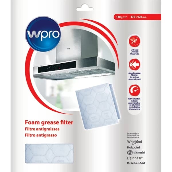 Polyesterový tukový filter 970 x 470 x 0,7 mm s indikátorom nasýtenia pre odsávače pár Whirlpool / Indesit – kód 484000008526, C00380031