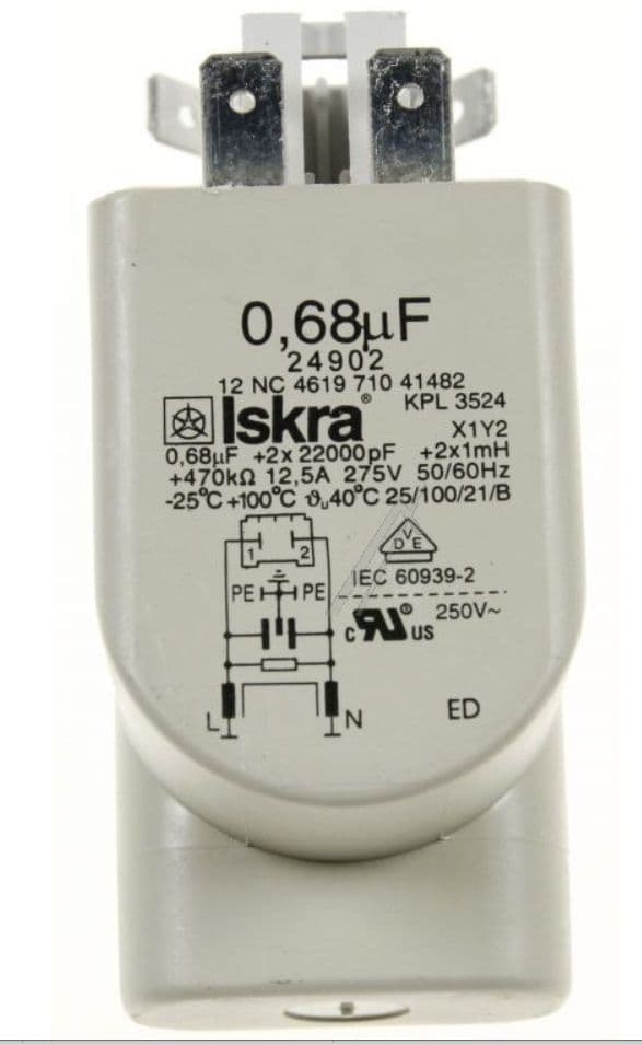 Kondenzátor, filter odrušovací do práčok Whirlpool Indesit – 481212118285