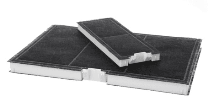 Uhlíkový filter k odsávaču pár Bosch Siemens (BSH11041790) – 2 ks, rozmery 360 × 235 × 25 mm / 250 × 90 × 20 mm
